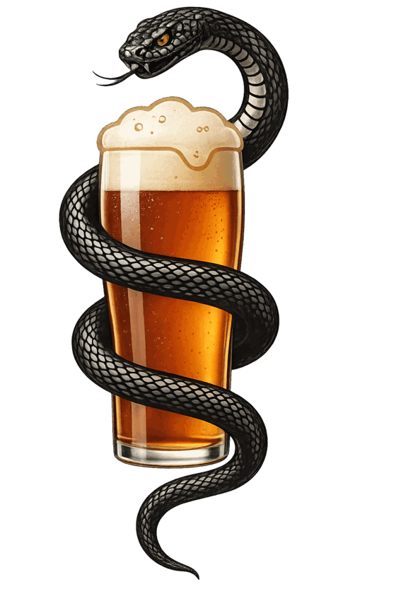 Doktor Bersi: eine Schlange, die sich um ein Bierglas windet